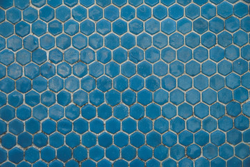 Blue hexagon mosaic swimming pool. Old vintage style