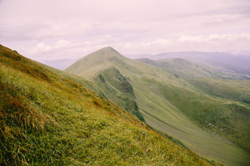 Foggy landscape near Blyznytsya mountain in the Carpathian mountains