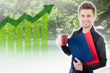 Rest and study. Young attractive student.