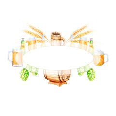 watercolor drawings with beer and appetizer, frames for the beer festival