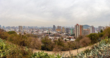 Fototapeta na wymiar View of Santiago from San Cristobal Hill in Chile