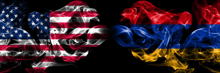 United States of America, USA vs Armenia, Armenian background abstract concept peace smokes flags.