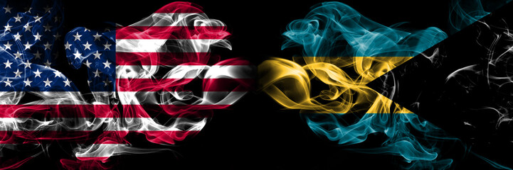 United States of America, USA vs Bahamas, Bahamian background abstract concept peace smokes flags.