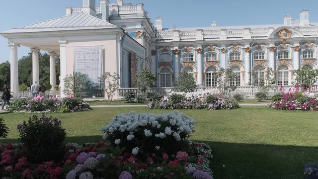 ST. PETERSBURG, RUSSIA - AUGUST 6, 2019: The Catherine Park is located in Tsarskoye Selo (Pushkin), 25 km south-east of St. Petersburg. It is an integral part of the royal residence. Catherine Palace