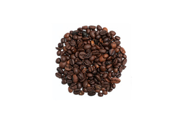 Circle shape made with some fresh roasted coffee beans isolated on white background