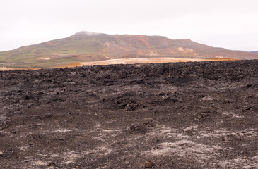 Exotic landscape in the geothermal valley Leirhnjukur. Myvatn region, North part of Iceland, Europe.