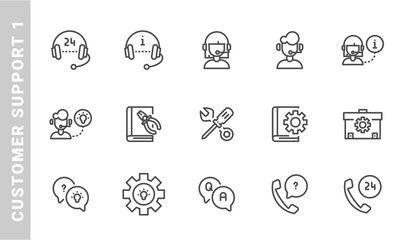 customer support 1 icon set. Outline Style. each made in 64x64 pixel