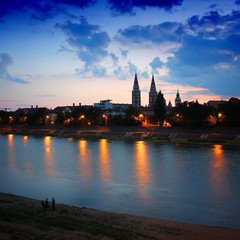 Fototapeta na wymiar Szeged skyline with Tisza River. Hungary landmark.