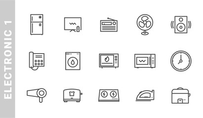 electronic 1 icon set. Outline Style. each made in 64x64 pixel