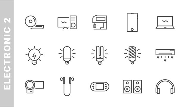 electronic 2 icon set. Outline Style. each made in 64x64 pixel