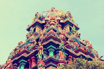 Bangkok Hindu temple. Retro filtered colors tone.