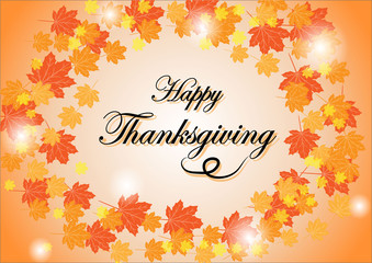 Happy Thanksgiving Day celebration card with maple autumn leaves vector background