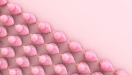 pink row of rubber toy ducks