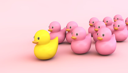 leadership concept with colorful rubber ducks