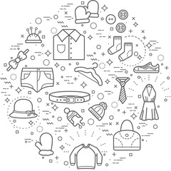 Simple Set of fashion and clothes Related Vector Line Illustration. Contains such Icons as wear, dress, clothing and more. Modern style line drawing and background color white.