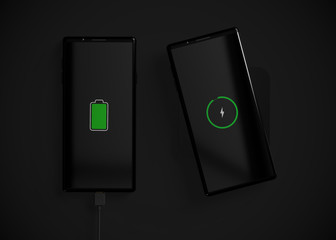 Cable vs Wireless Charging Smartphone Mobile Phone Battery 3D Render