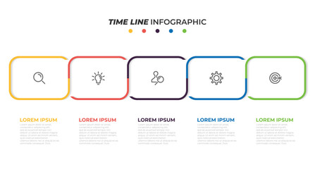 Vector business infographic. Timeline with 5 steps or options and marketing icons. Can be used for workflow layout, diagram, annual report, web design and presentations.