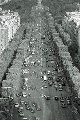 Paris - Champs Elysees avenue. Black and white retro style.