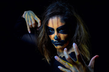 portrait of a woman dressed as halloween pumpkin