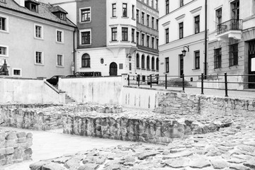 Lublin, Poland. Black and white retro style.