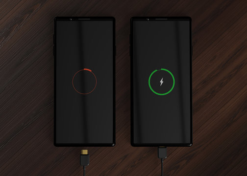 Cable vs Wireless Charging Smartphone Mobile Phone Battery 3D Render