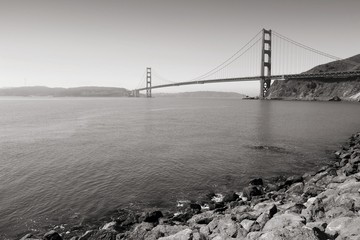 Golden Gate Bridge. Black and white vintage style.