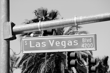 Las Vegas Boulevard. Black and white vintage style. © Tupungato