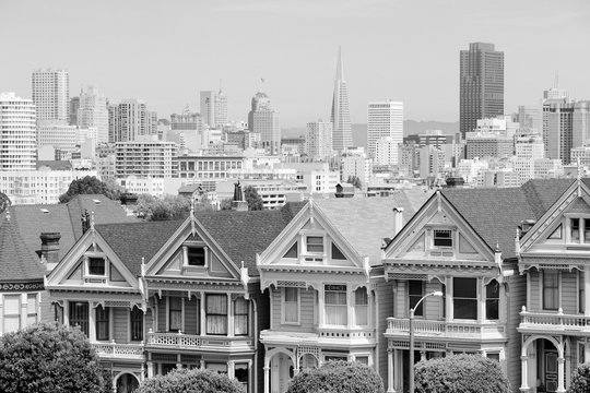 Fototapeta San Francisco. Alamo Square. Black and white vintage style.