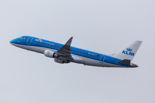 dusseldorf, nrw/germany - 04 03 18: lkm airlines airplane starting at dusseldorf airport germany