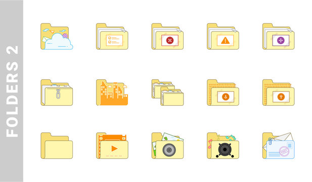 folder 2 icon set. Outline Style. each made in 64x64 pixel