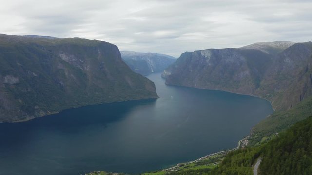 Aerial footage of Stegastein Viewpoint.Experience the spectacular viewing platform, 650 metres above Aurlandsfjord.
