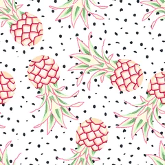 Behang Ananas Tropisch naadloos patroon met ananassen. Zomer print. vector illustratie