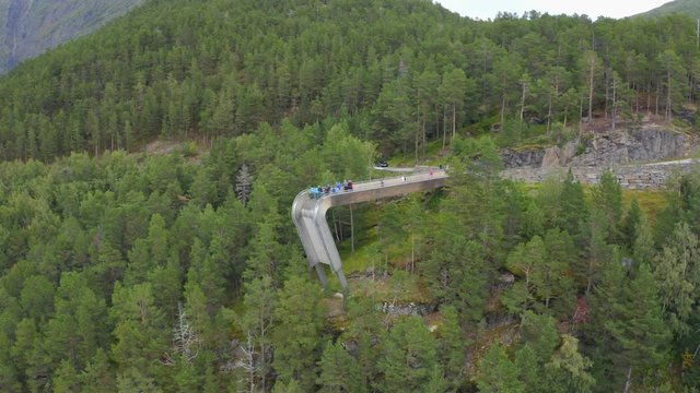 Aerial footage of Stegastein Viewpoint.Experience the spectacular viewing platform, 650 metres above Aurlandsfjord.