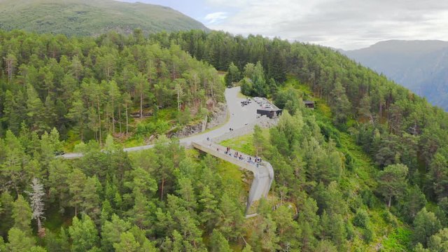Aerial footage of Stegastein Viewpoint.Experience the spectacular viewing platform, 650 metres above Aurlandsfjord.