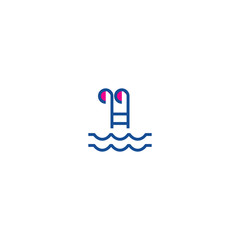 Fototapeta premium Pool color line icon in line art style on colorful background. Pool party. Colorful vector line icon. Simple graphic design. Vector ball. Vector set.