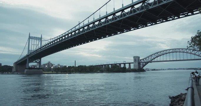 Wide Shot Robert F. Kennedy Bridge and Hell Gate Bridge in Astoria Queens.