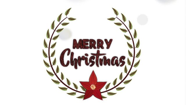 happy merry christmas card with leafs crown and stars
