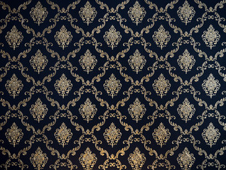 golden line thai pattern on navy blue fabric for background