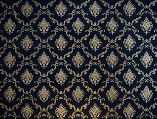 golden line thai pattern on navy blue fabric for background