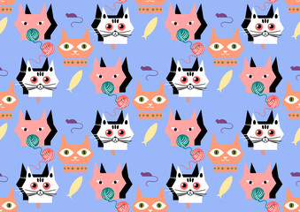 colored seamless pattern cats with toys