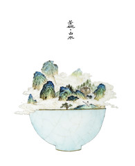 Chinese Painting, Landscape, Tea Bowl, Porcelain, Tea Boiling, Ancient, Tradition, Customs, Folk Customs, Chinese Style, Chinese Painting, Culture, Humanities, Tea Tao, Mental Cultivation, Health Cult