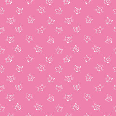 Seamless pattern with cats. White cat pattern on pink background. Hand-drawn. The silhouette of the animal. Wallpaper, fabric, card, cover design and decor. Seamless print illustration for kids, girls