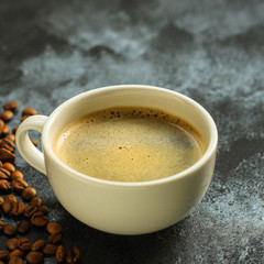 coffee drink and coffee grain menu concept. food background. top view. copy space
