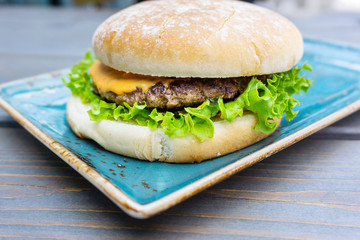 Cheese burger - American cheese burger with fresh salad