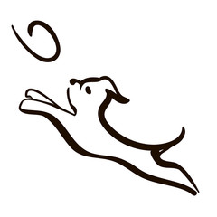 Obraz premium Vector Illustration of Isolated Dog Jumping and Catching Disc. head line art drawing Silhouette on White Background.