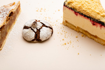 Cheesecake and apple pie food background