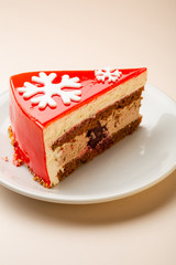 Big piece of red christmas cake