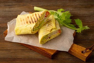 Traditional fast food pita with chicken and veggies