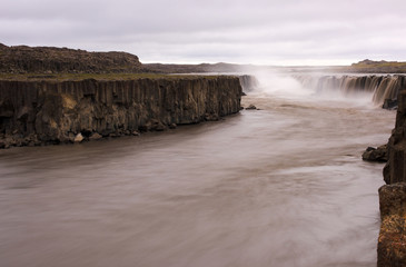 Long exposure photo of waterfall, view of bautiful waterfall Selfoss in northern Iceland, Europe.