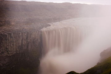 Long exposure photo of waterfall, view of the most powerful waterfall Dettifoss in northern Iceland, Europe.